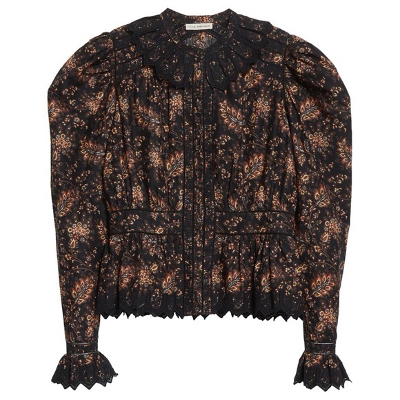 NWT ULLA JOHNSON Brigitte Puff Sleeve Peplum Blouse in Minuit Floral Print - Picture 7 of 12